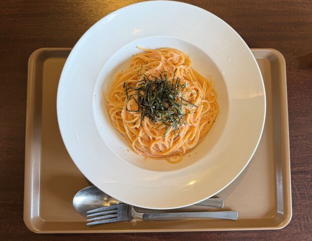 一番人気メニューの「明太クリームスパゲティ」です！